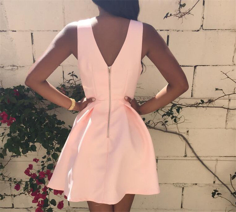 Chic Backless V-Neck Pink Dress