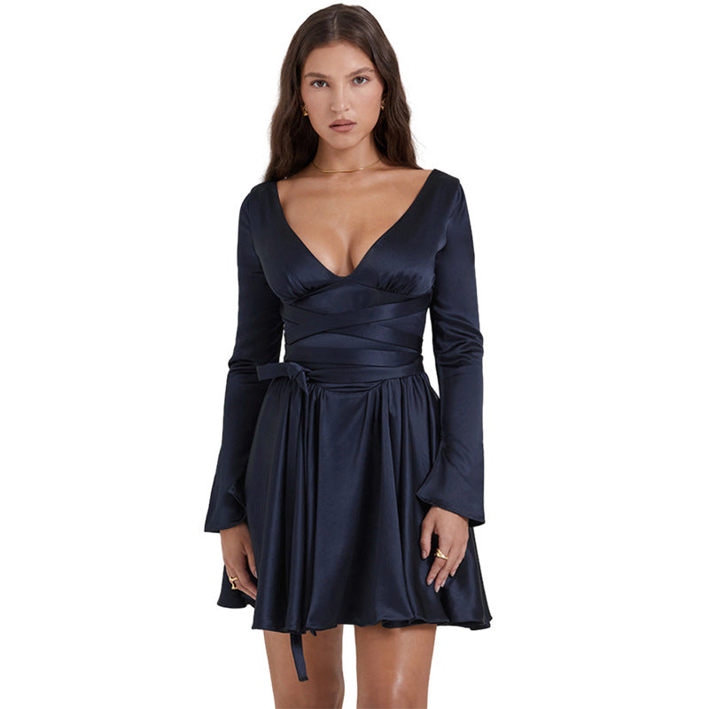 Chic V-Neck Backless Tie-Waist Dress