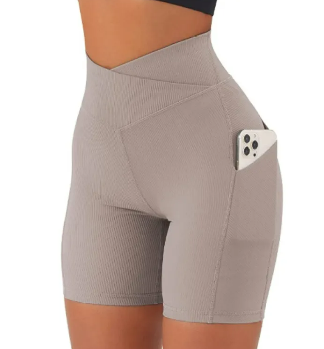 Women's Cross-Waist Yoga Shorts with Pockets