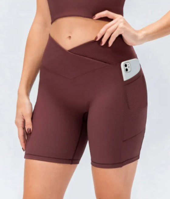 Women's Cross-Waist Yoga Shorts with Pockets