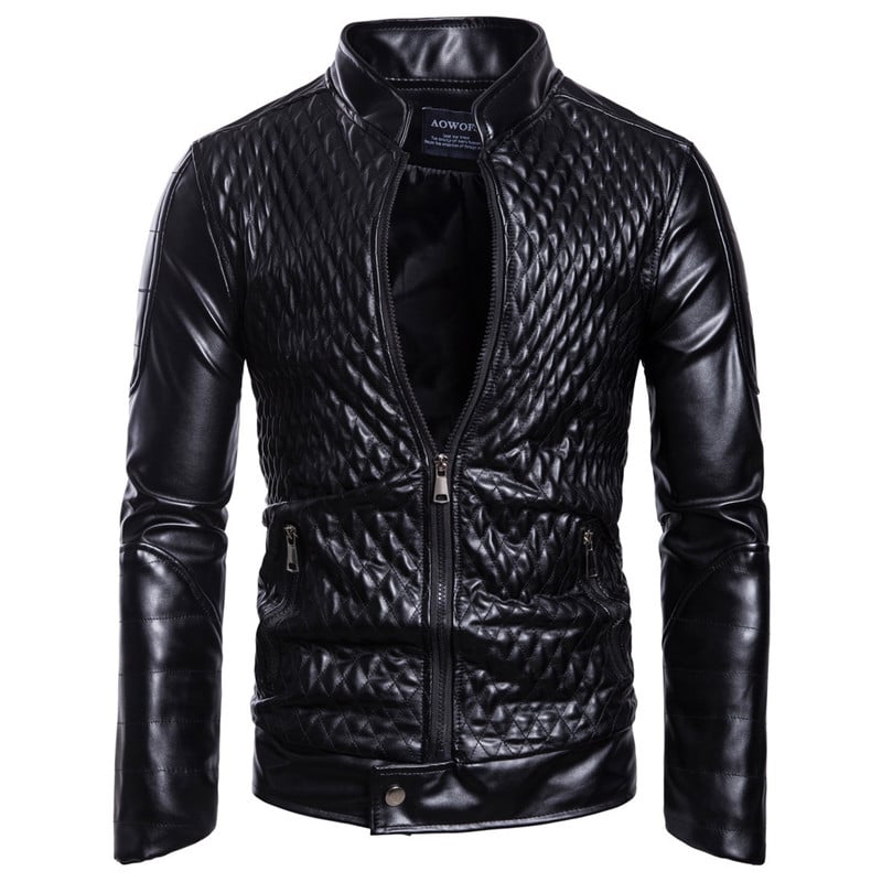 Rebel Stand Collar Leather Biker Jacket
