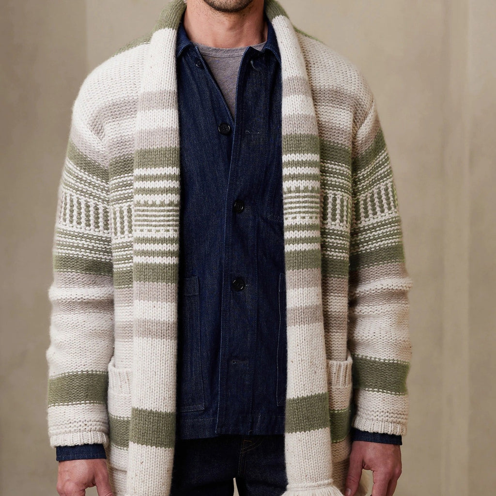 Men's Striped Tassel Cardigan