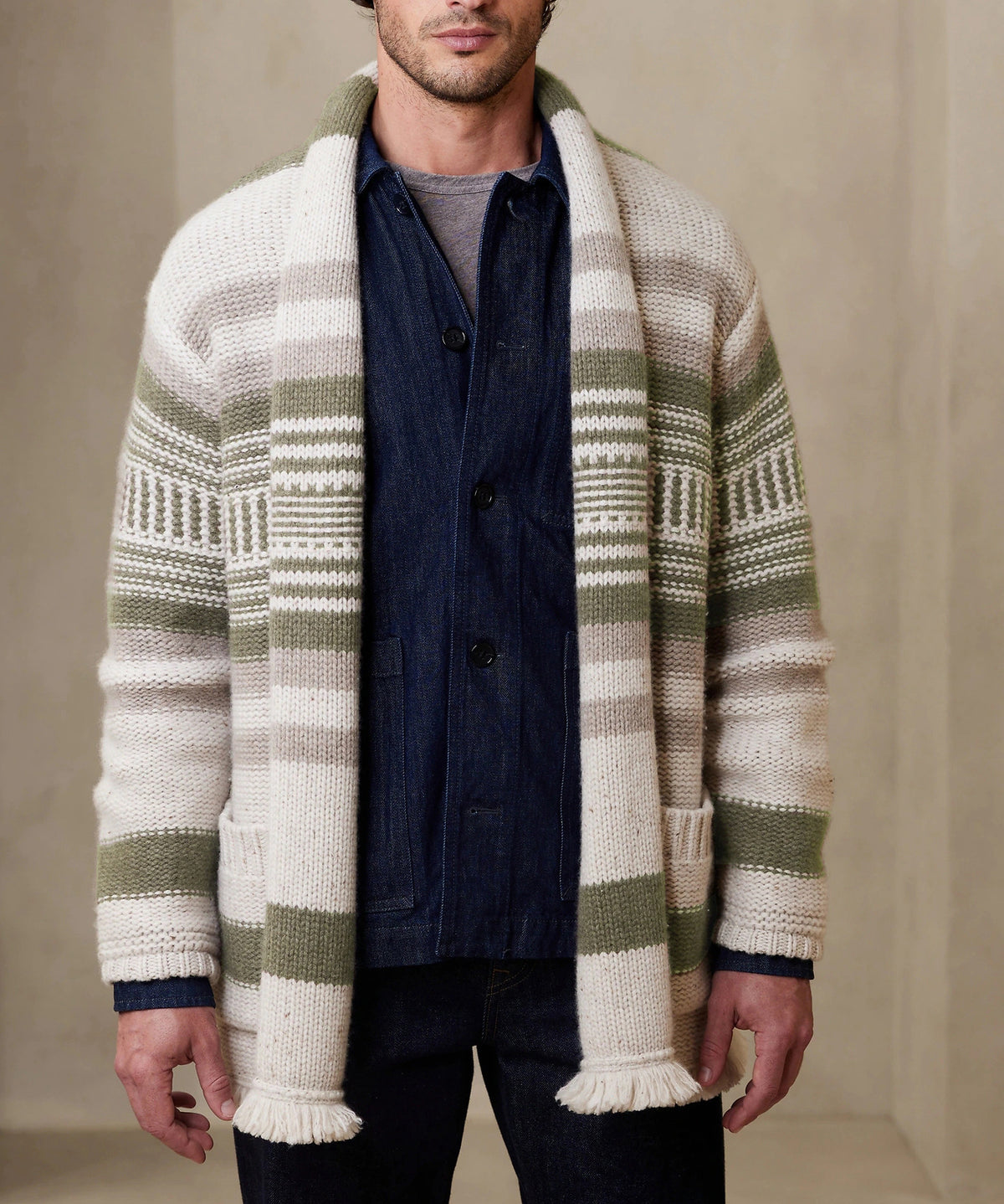 Men's Striped Tassel Cardigan
