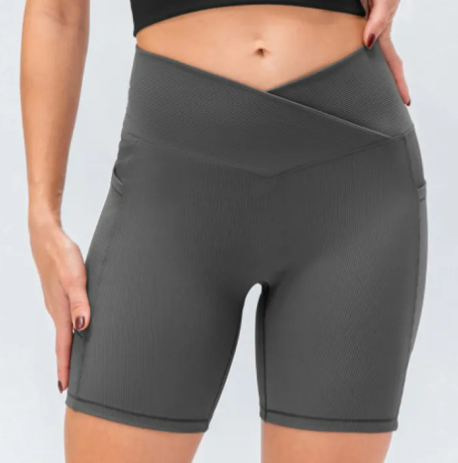 Women's Cross-Waist Yoga Shorts with Pockets
