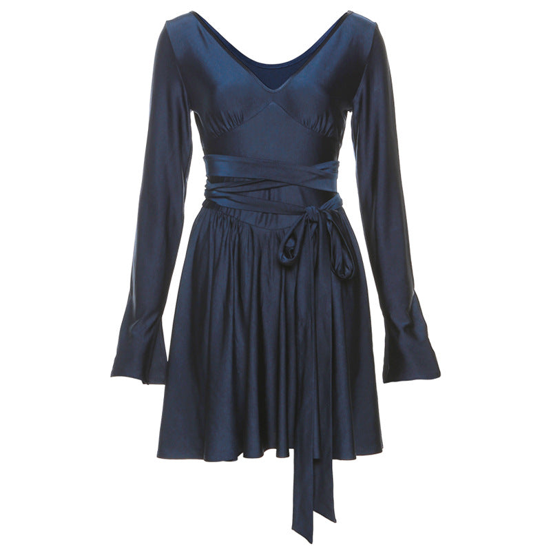Chic V-Neck Backless Tie-Waist Dress