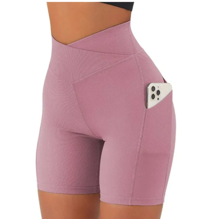 Women's Cross-Waist Yoga Shorts with Pockets