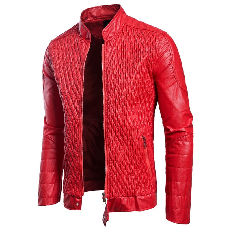 Rebel Stand Collar Leather Biker Jacket