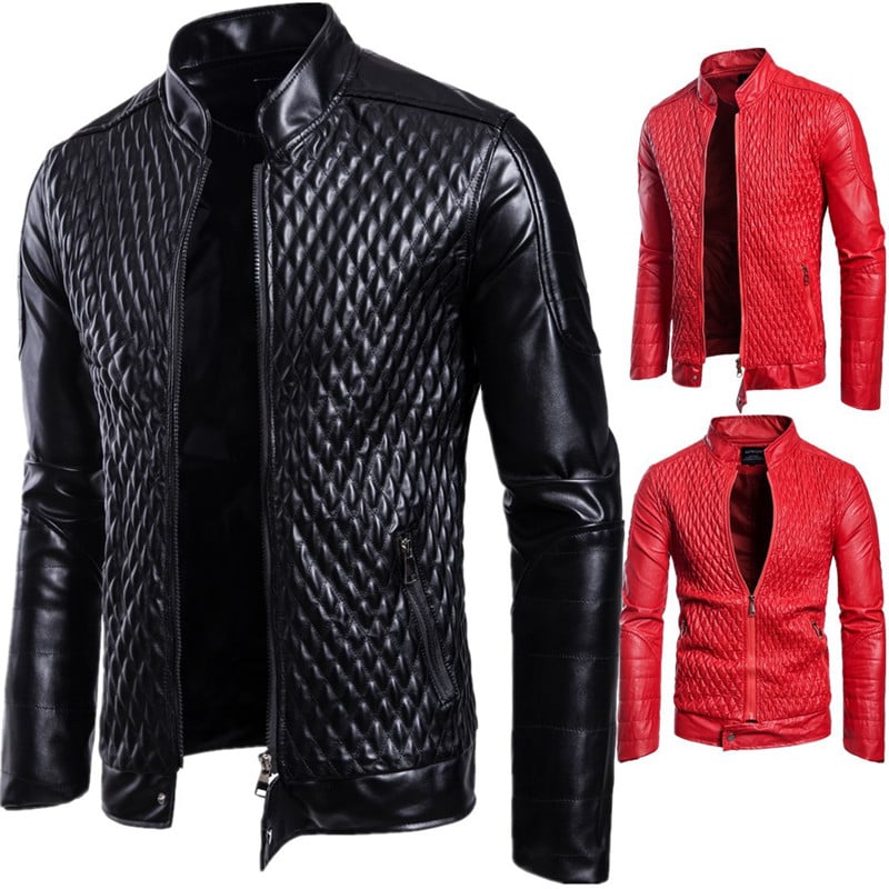 Rebel Stand Collar Leather Biker Jacket