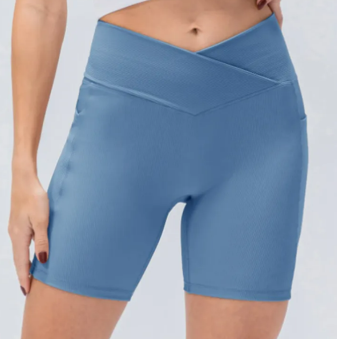 Women's Cross-Waist Yoga Shorts with Pockets