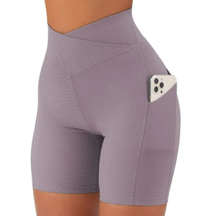 Women's Cross-Waist Yoga Shorts with Pockets