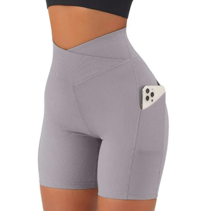 Women's Cross-Waist Yoga Shorts with Pockets