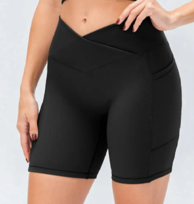 Women's Cross-Waist Yoga Shorts with Pockets