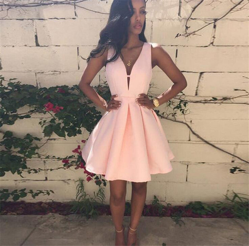 Chic Backless V-Neck Pink Dress